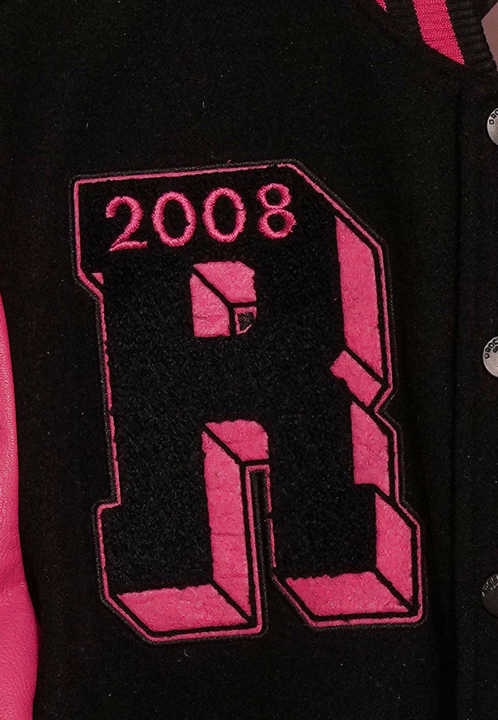 women contrasting graphic varsity jacket#color_multicolor