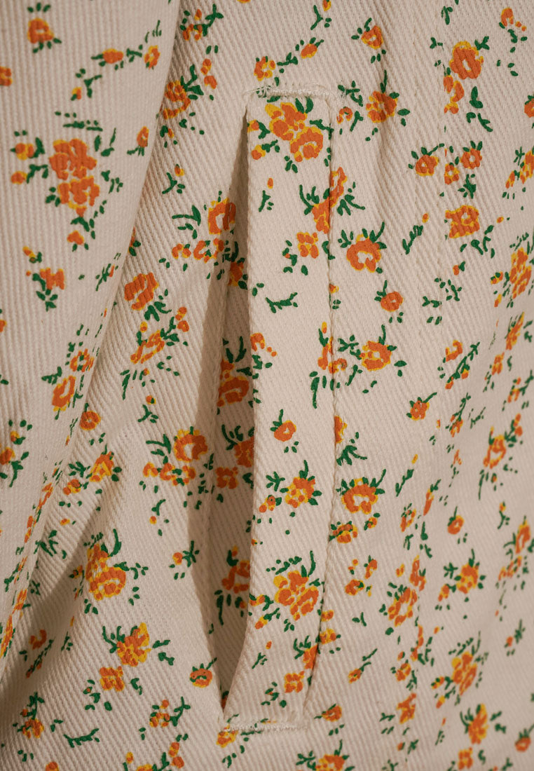 women floral print cotton jacket#color_beige