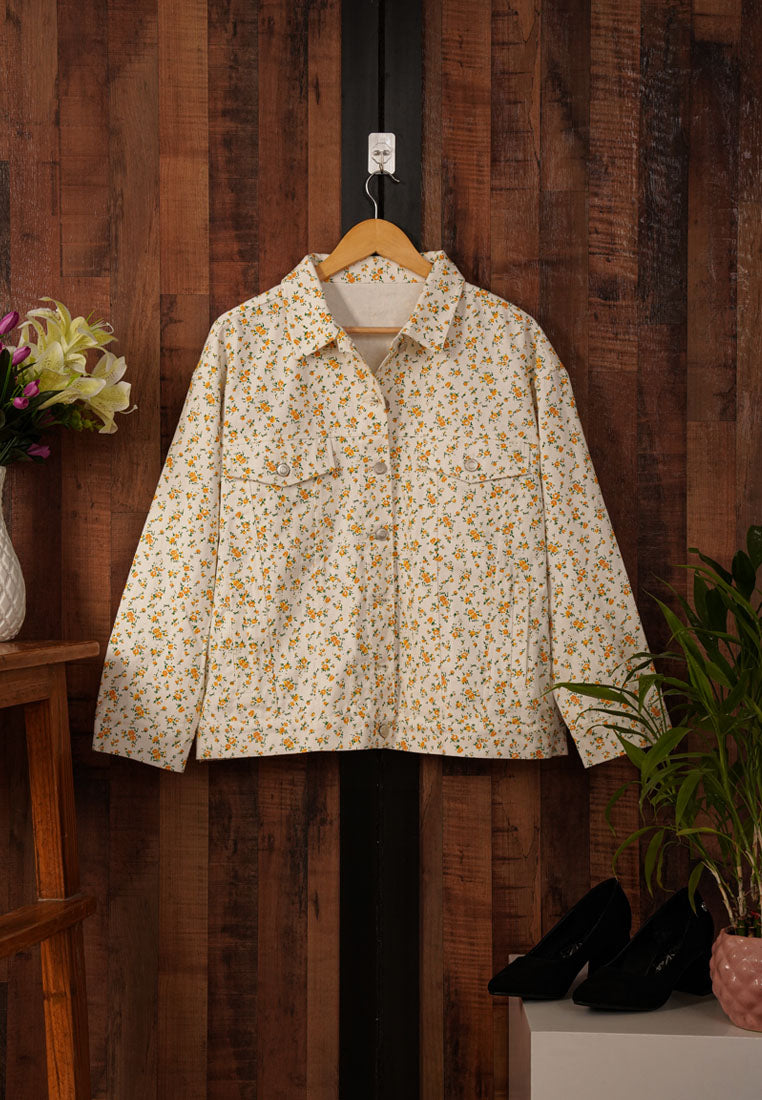 women floral print cotton jacket#color_beige