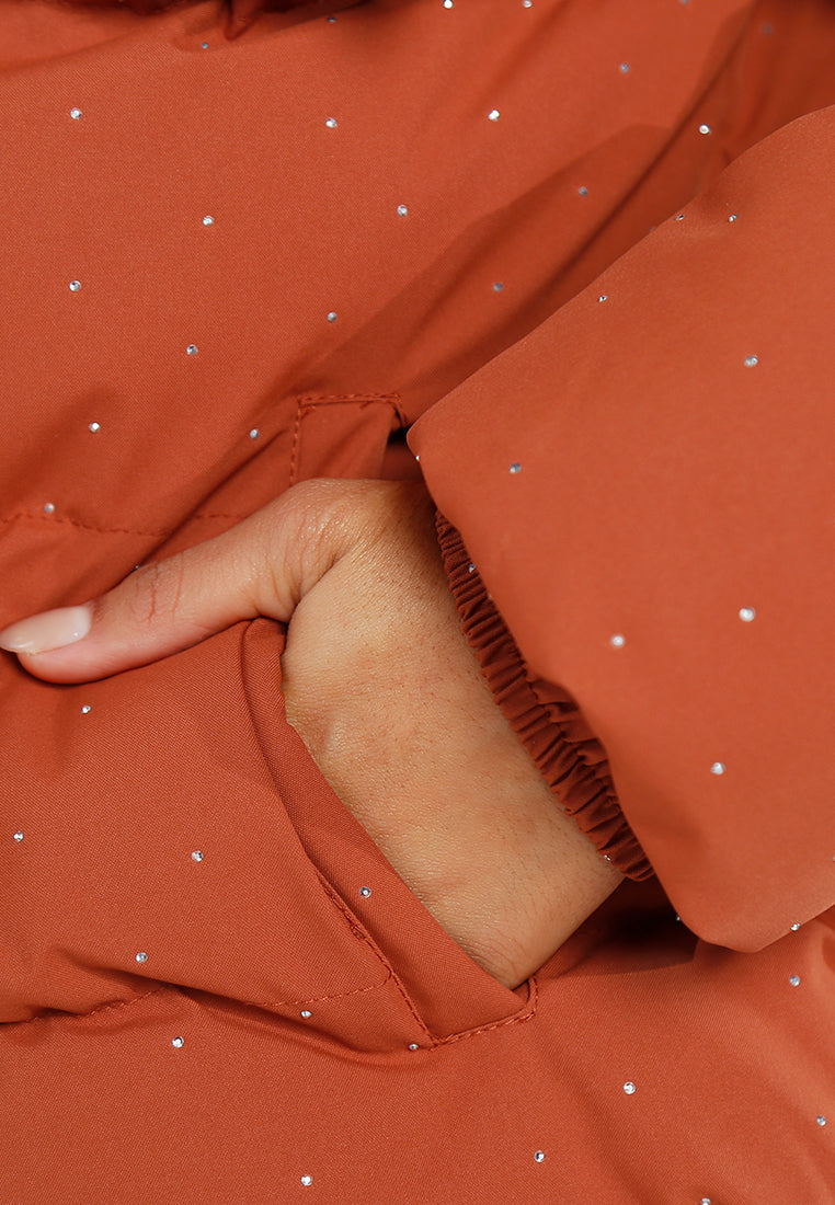 women relaxed hooded quilted jacket#color_brown