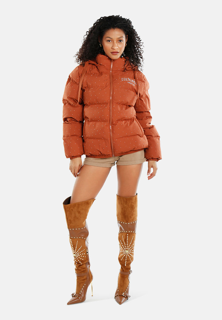 women relaxed hooded quilted jacket#color_brown