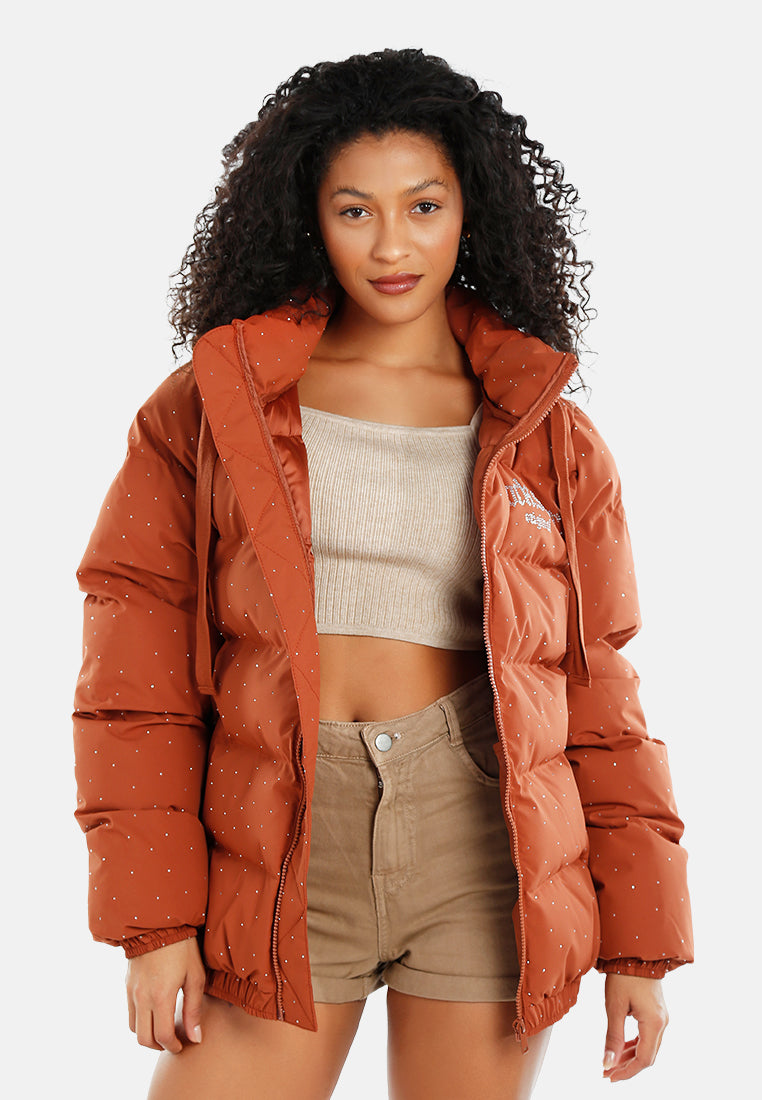 women relaxed hooded quilted jacket#color_brown