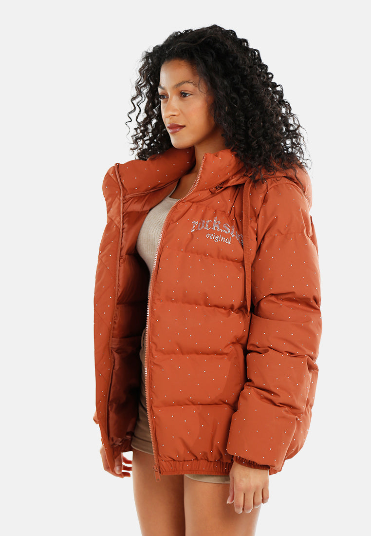 women relaxed hooded quilted jacket#color_brown