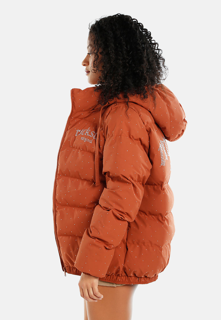 women relaxed hooded quilted jacket#color_brown