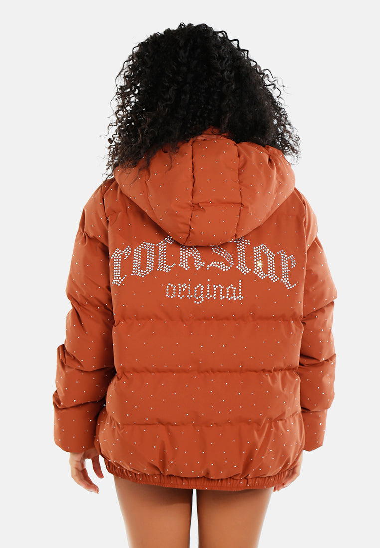 women relaxed hooded quilted jacket#color_brown