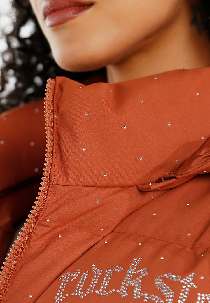 women relaxed hooded quilted jacket#color_brown