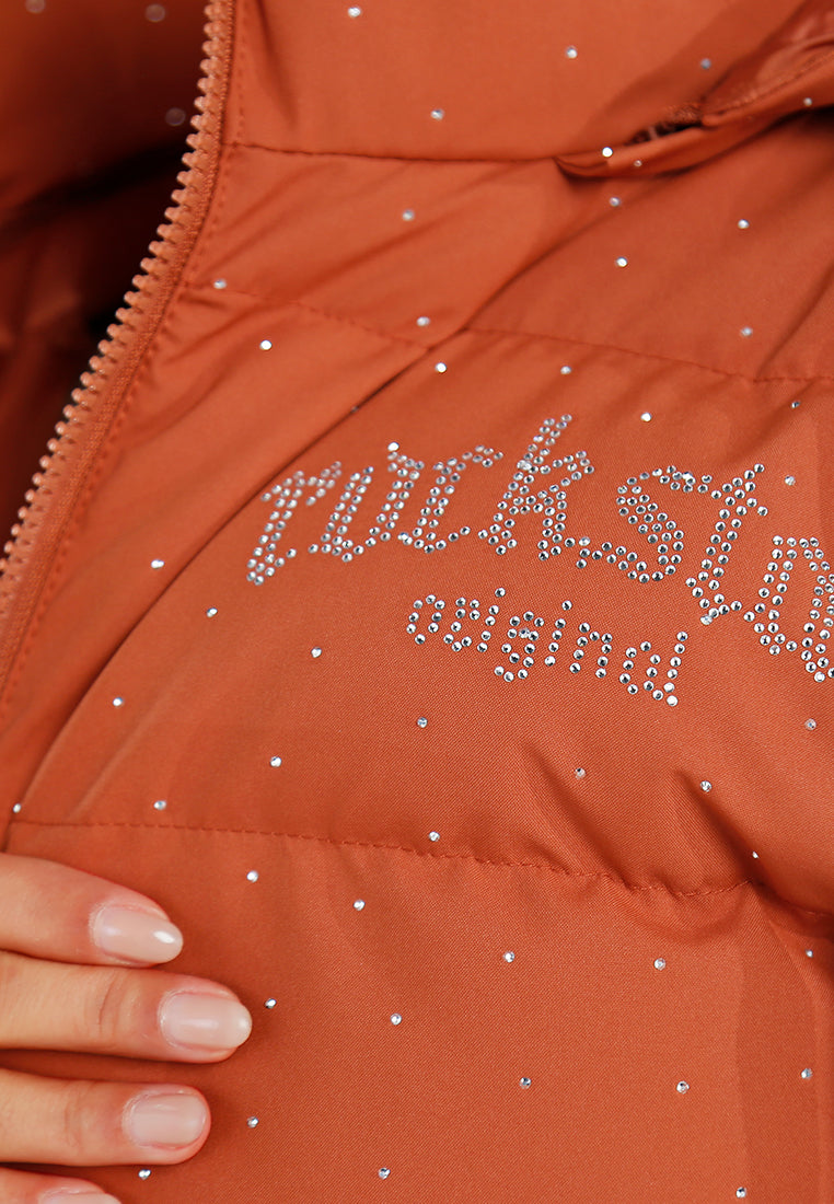 women relaxed hooded quilted jacket#color_brown