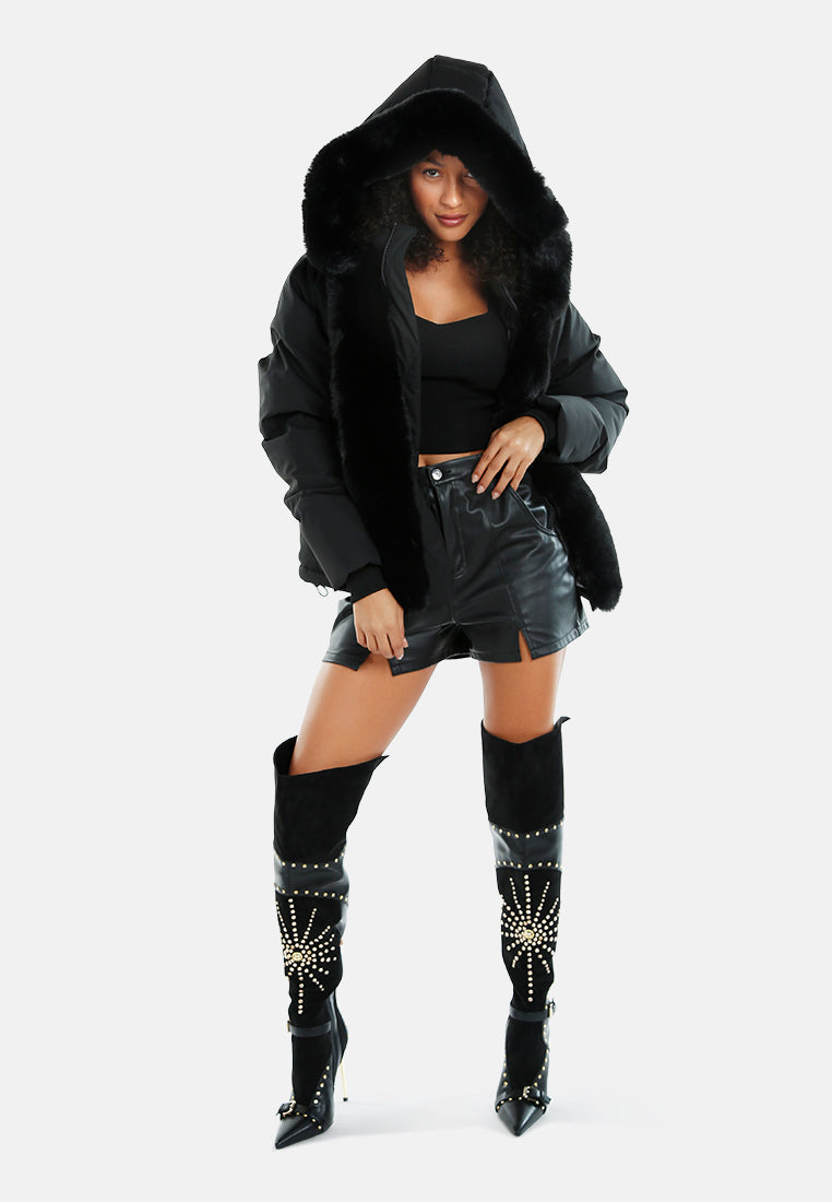 women relaxed faux fur panel jacket#color_black