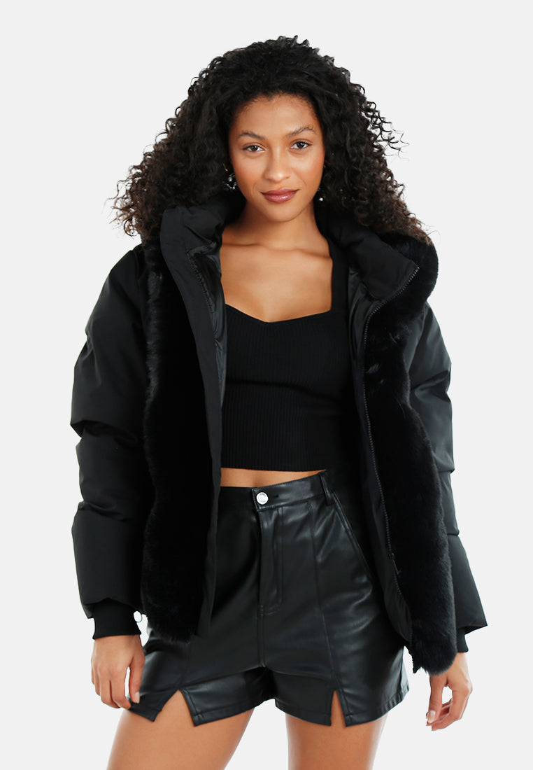 women relaxed faux fur panel jacket#color_black