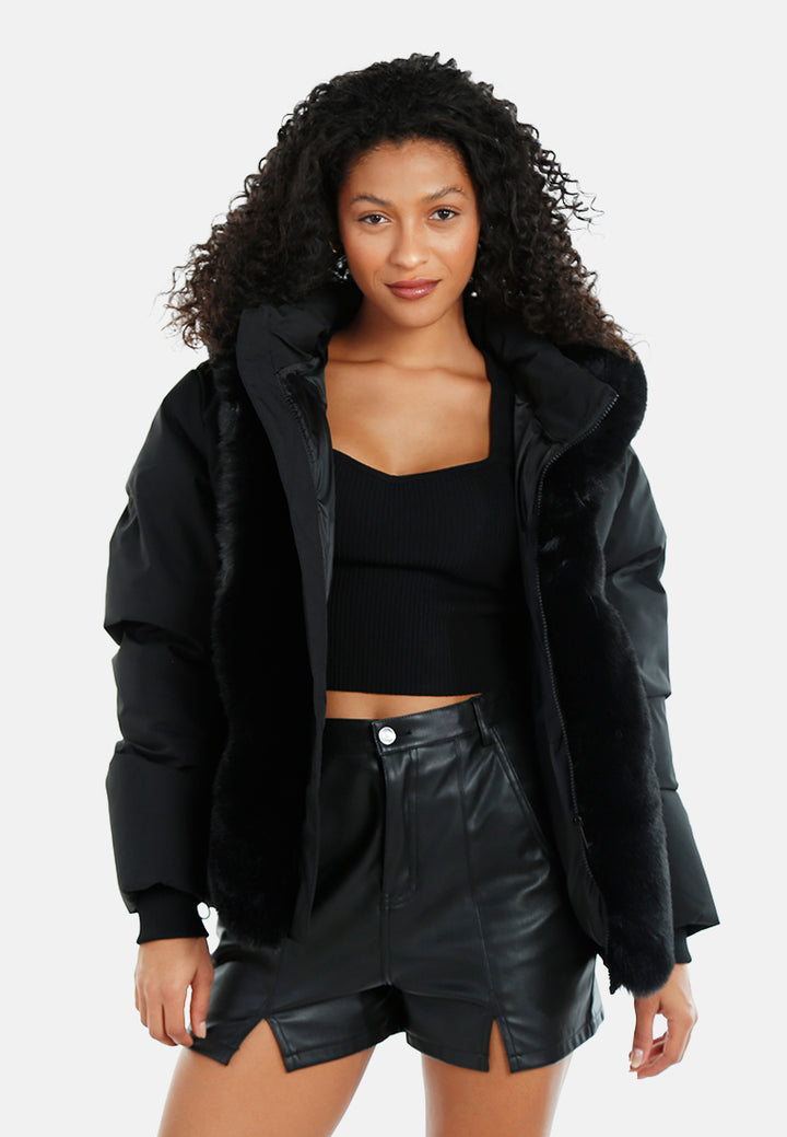 women relaxed faux fur panel jacket#color_black