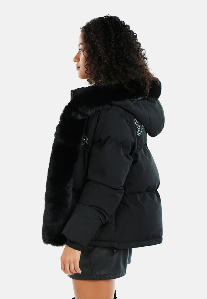 women relaxed faux fur panel jacket#color_black