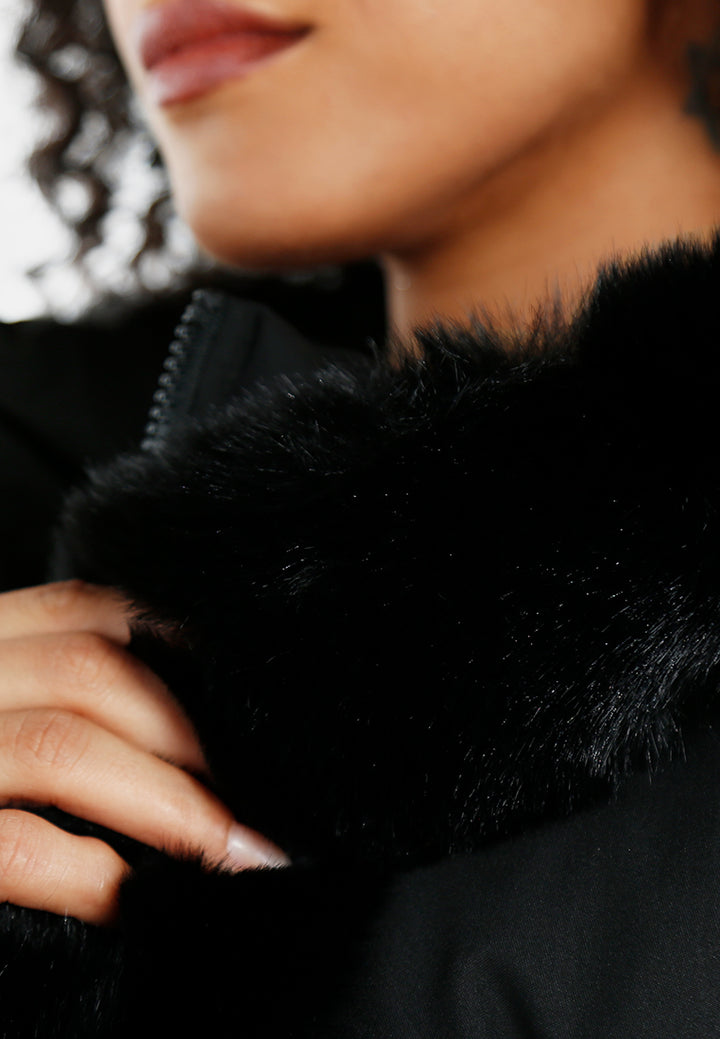 women relaxed faux fur panel jacket#color_black
