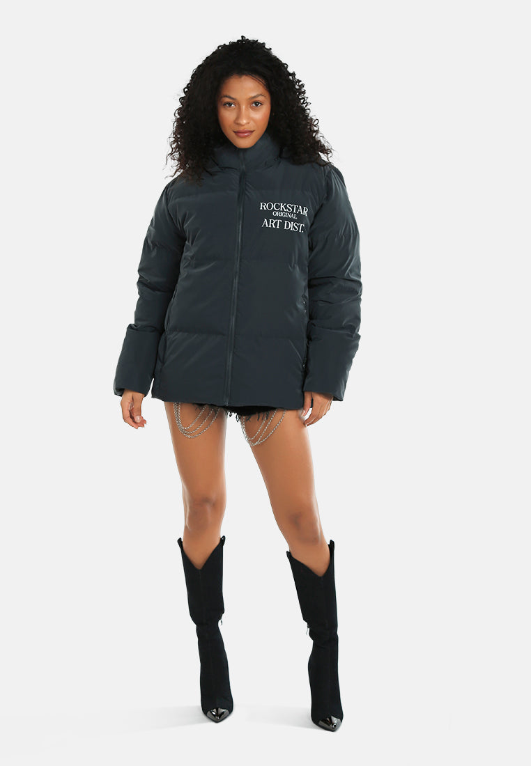 women structured street puffer jacket#color_dark grey