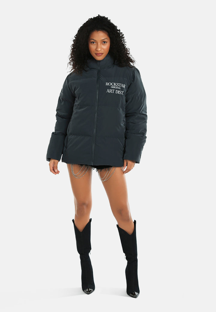 women structured street puffer jacket#color_dark grey