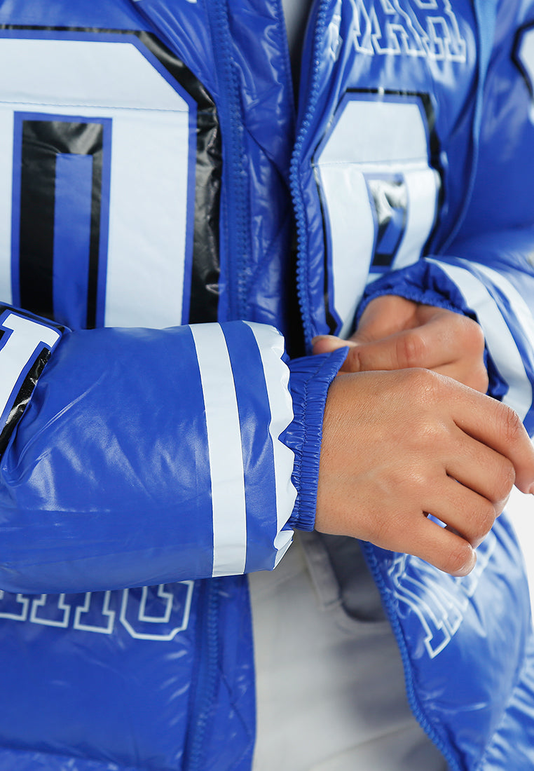 women logo print puffer jacket#color_blue