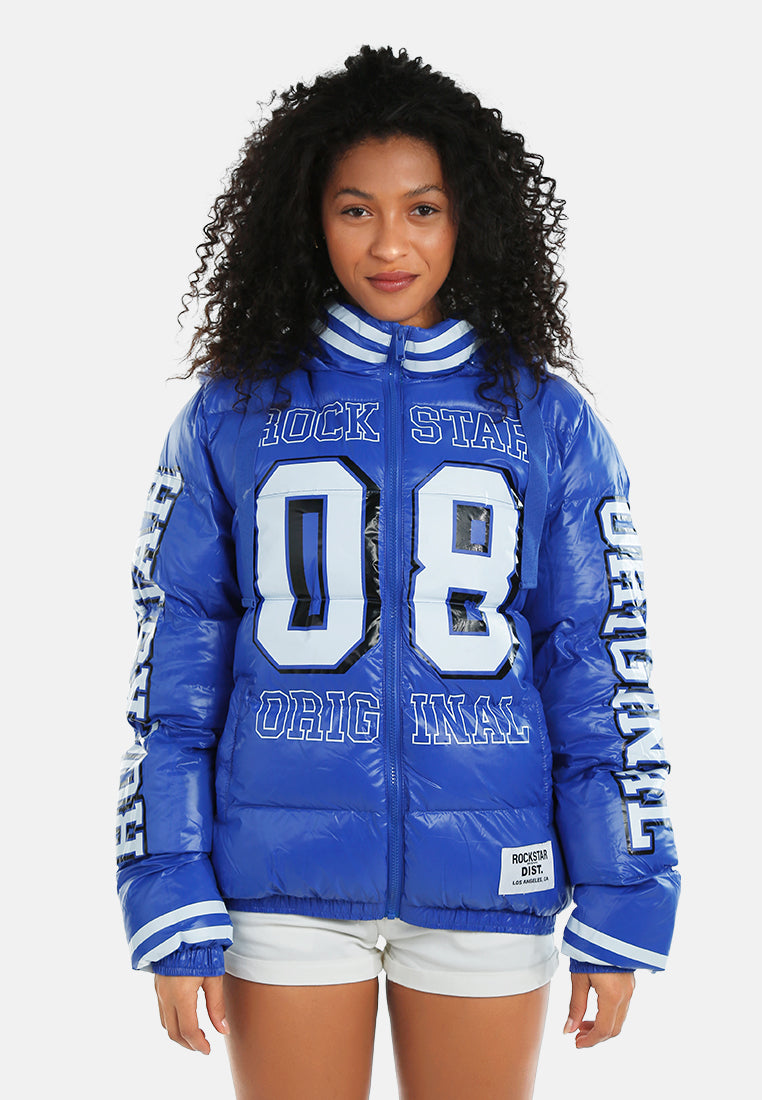 women logo print puffer jacket#color_blue
