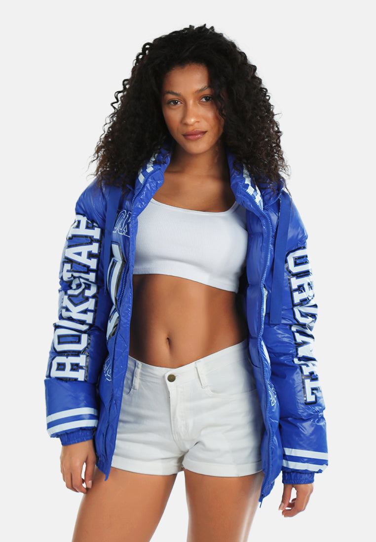women logo print puffer jacket#color_blue