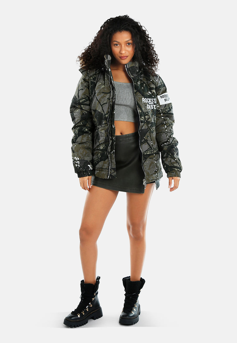 women military style puffer jacket#color_camouflague