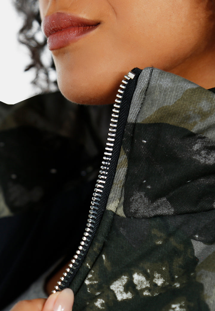 women military style puffer jacket#color_camouflague