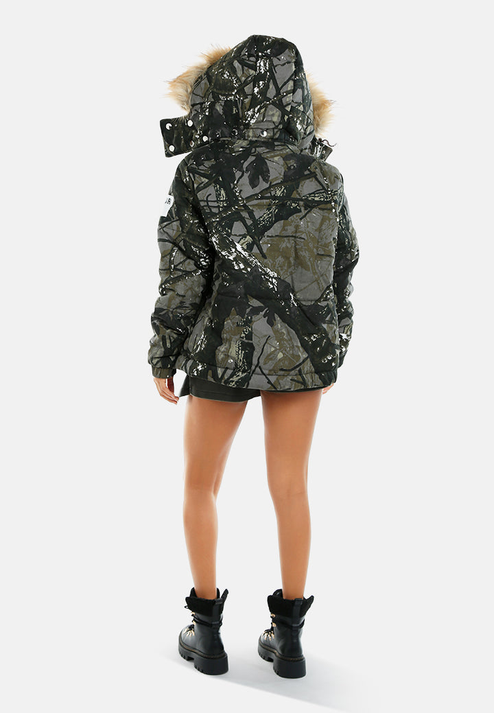 women military style puffer jacket#color_camouflague