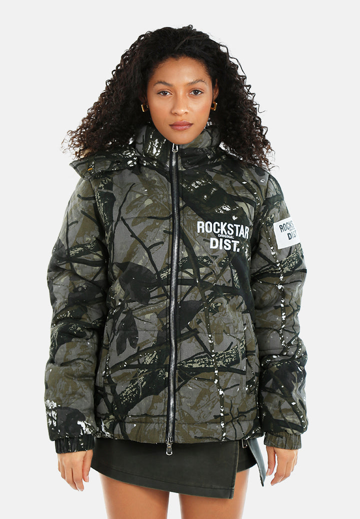 women military style puffer jacket#color_camouflague
