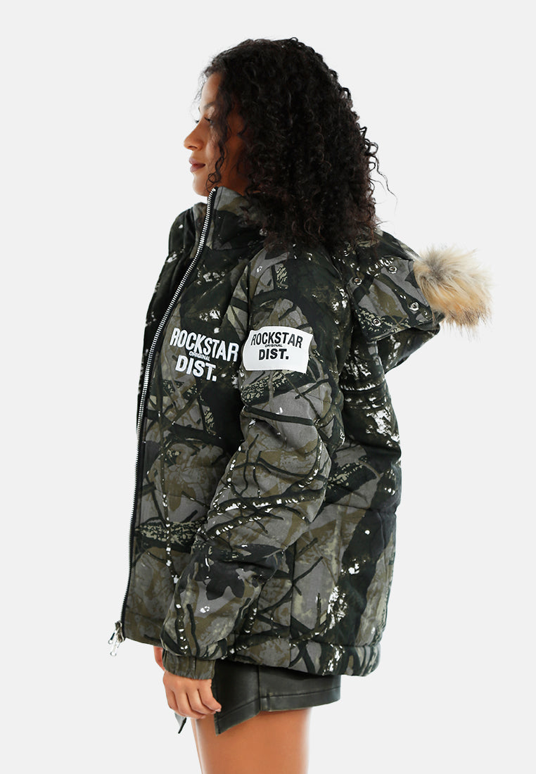 women military style puffer jacket#color_camouflague