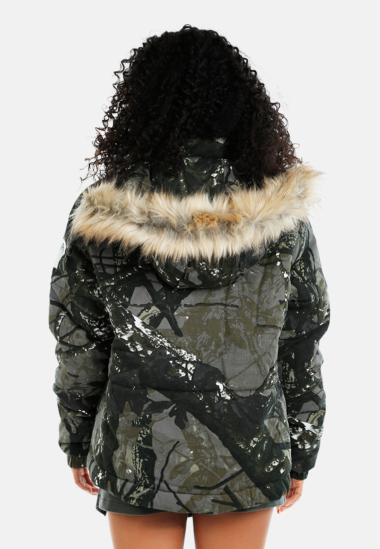 women military style puffer jacket#color_camouflague