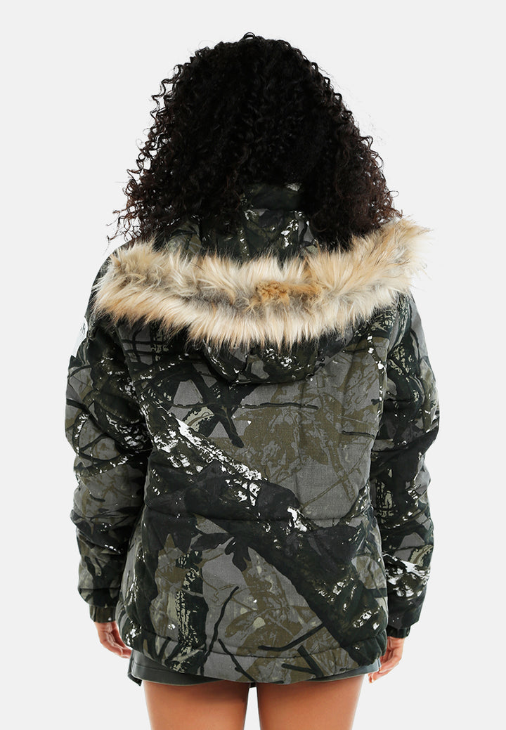 women military style puffer jacket#color_camouflague