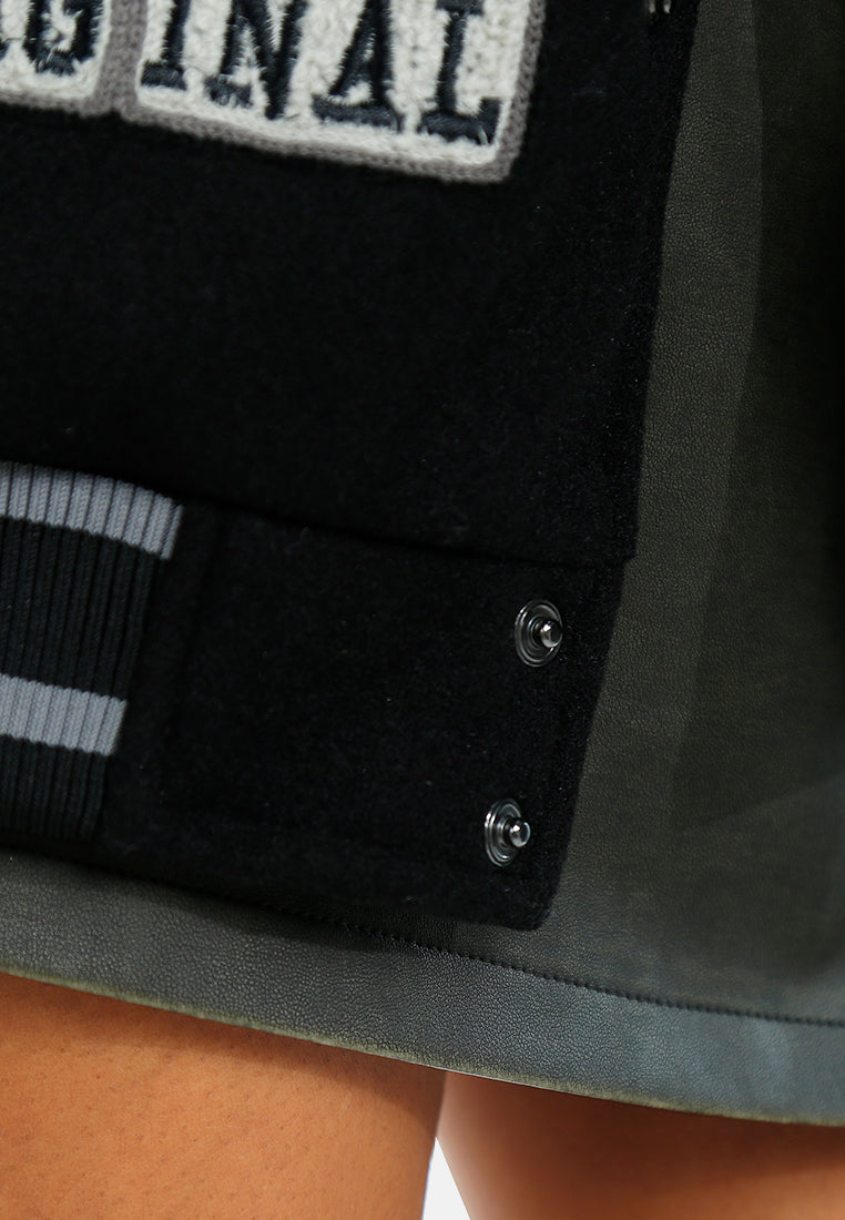 women logo patch varsity jacket#color_black