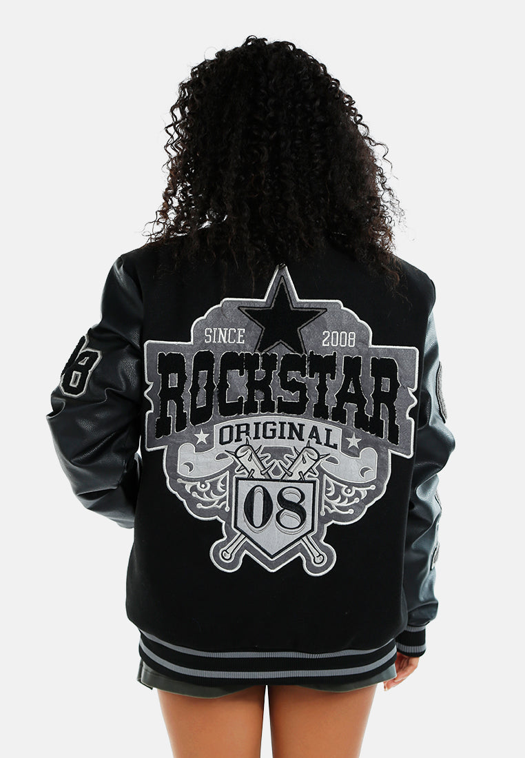 women logo patch varsity jacket#color_black
