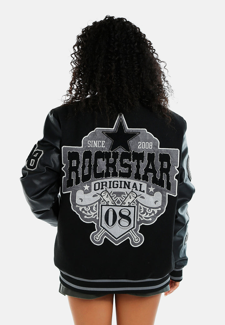 women logo patch varsity jacket#color_black
