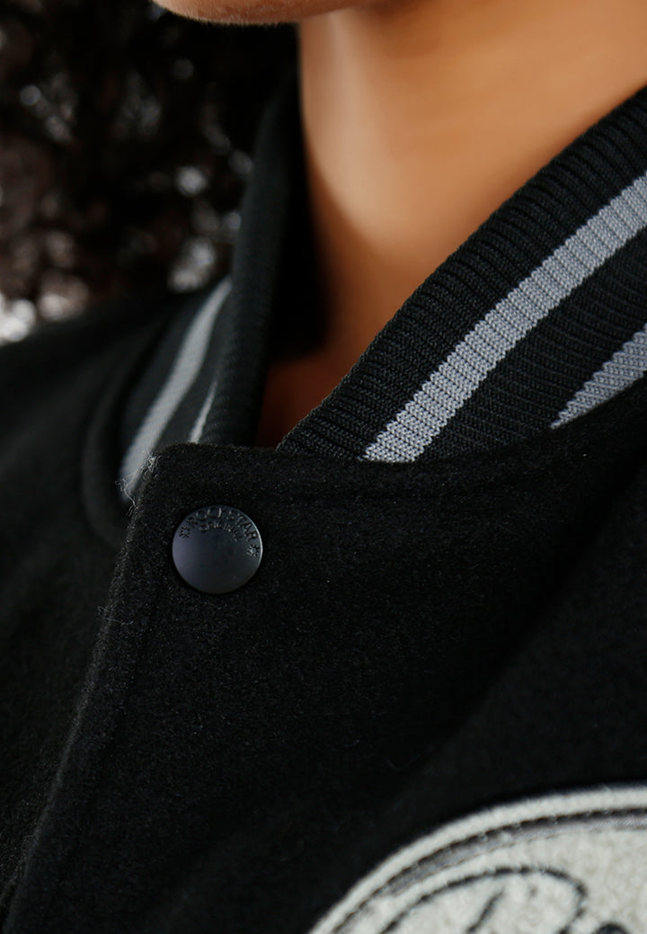 women logo patch varsity jacket#color_black