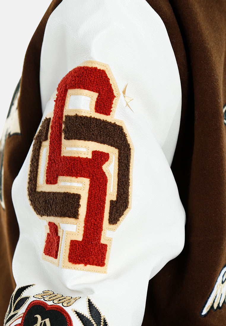 women logo patch snap button jacket#color_multicolor