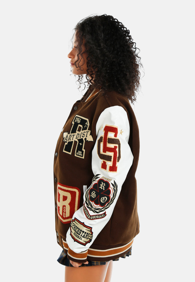 Women Logo Patch Snap Button Jacket