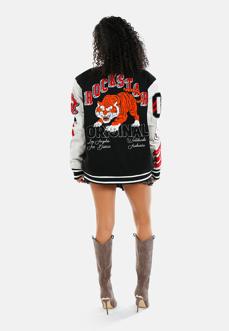 women patch detail varsity jacket#color_multicolor