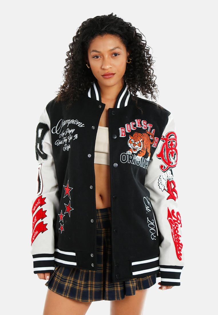 women patch detail varsity jacket#color_multicolor