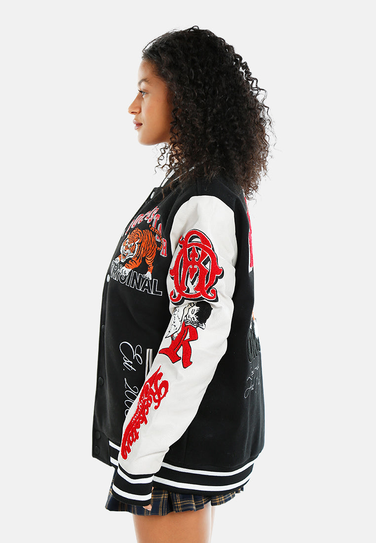 women patch detail varsity jacket#color_multicolor