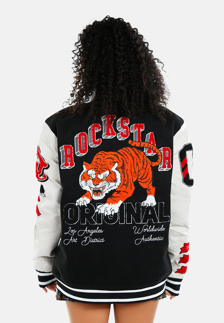 women patch detail varsity jacket#color_multicolor