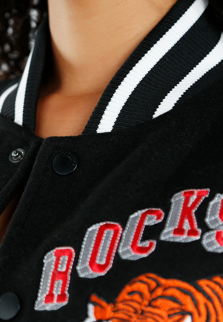 women patch detail varsity jacket#color_multicolor
