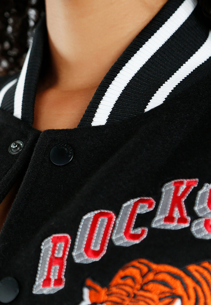 women patch detail varsity jacket#color_multicolor