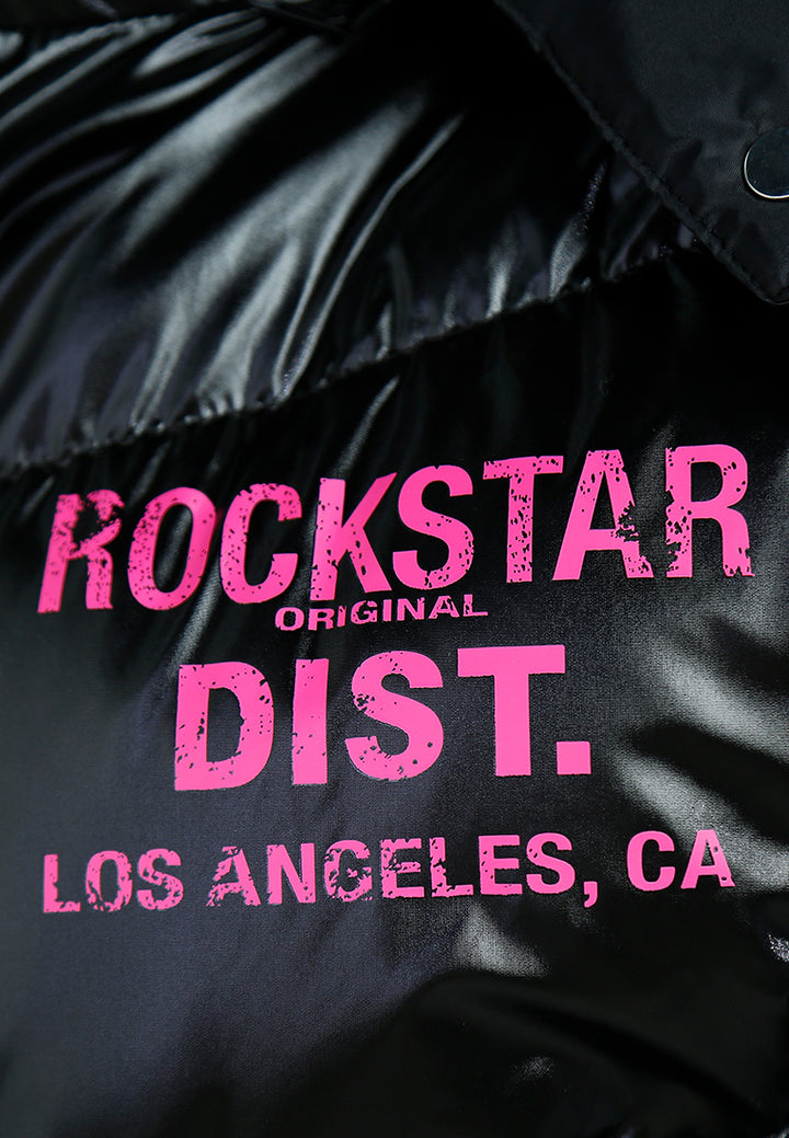 women faux fur hooded puffer jacket#color_black