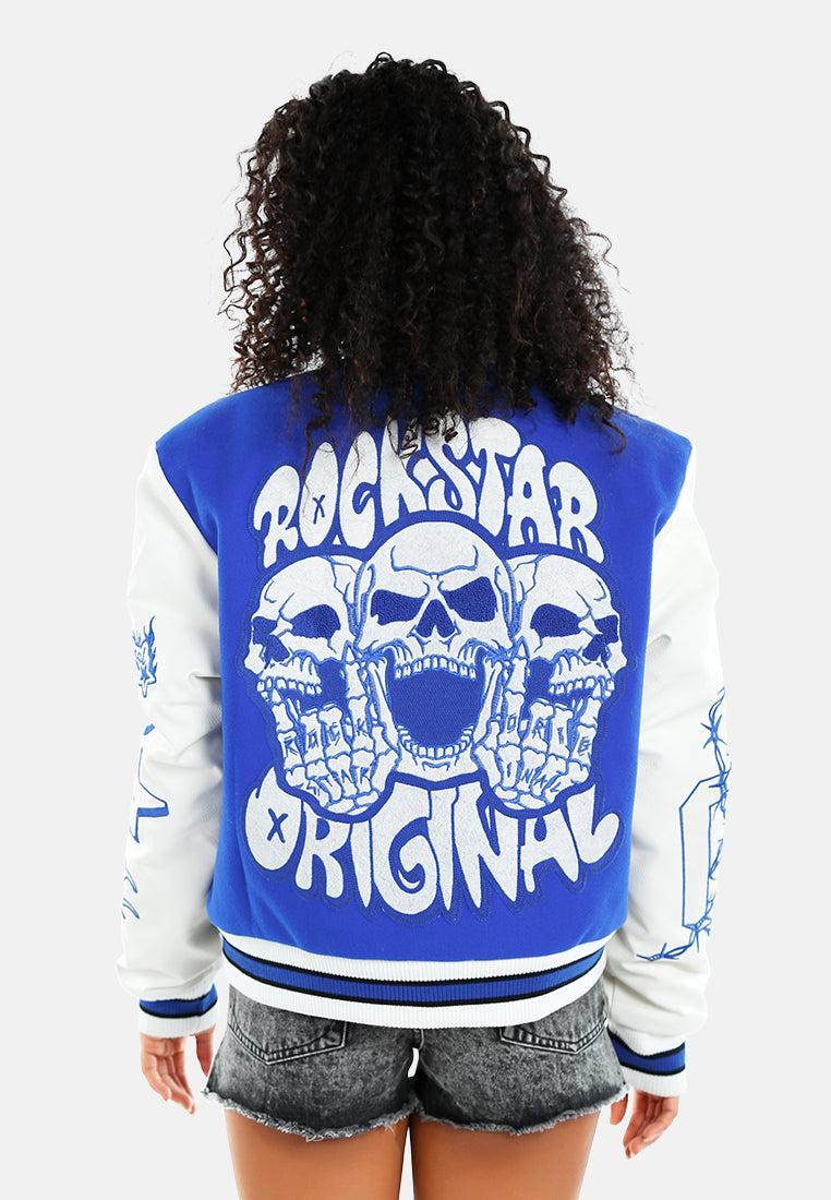 women embroidery detail varsity jacket#color_blue