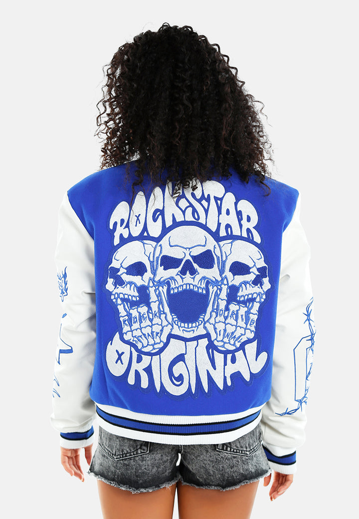 women embroidery detail varsity jacket#color_blue