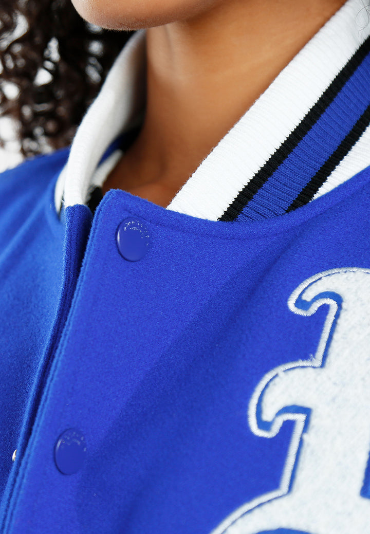 women embroidery detail varsity jacket#color_blue