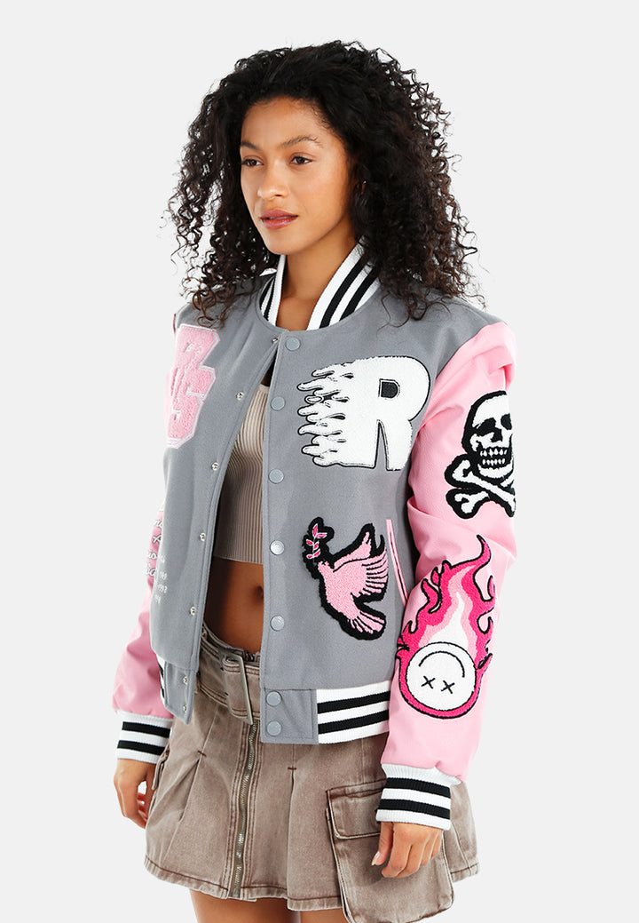 Women Patchwork Varsity Jacket