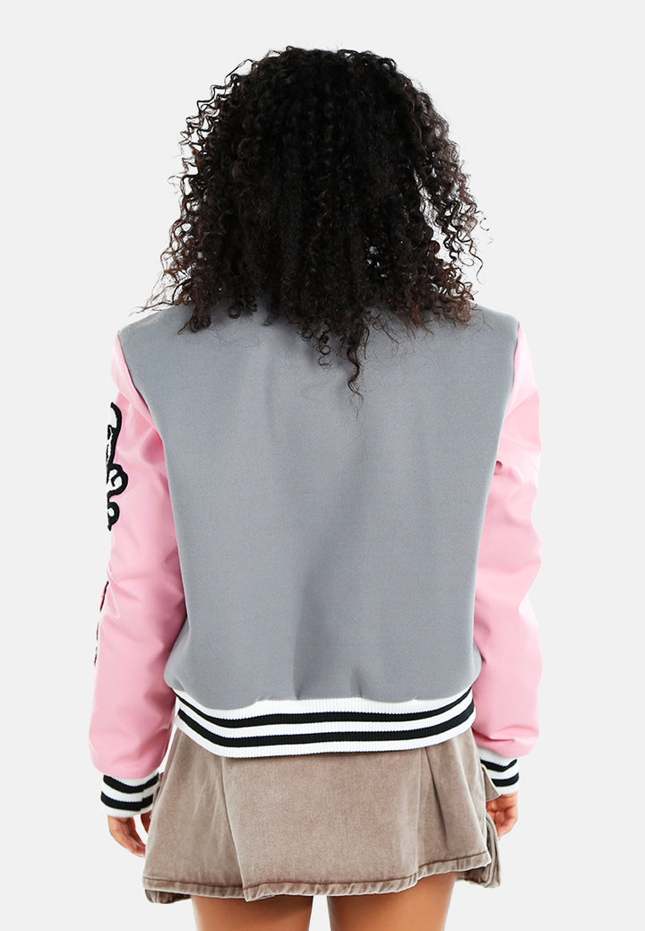 women patchwork varsity jacket#color_grey