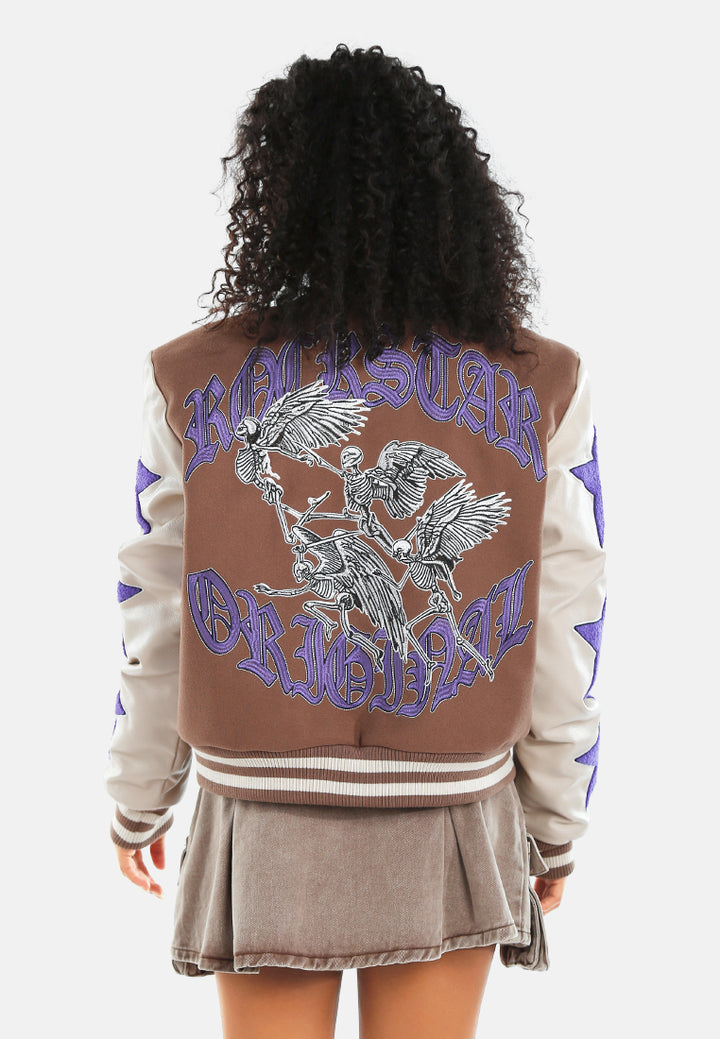 star patchwork varsity jacket#color_brown