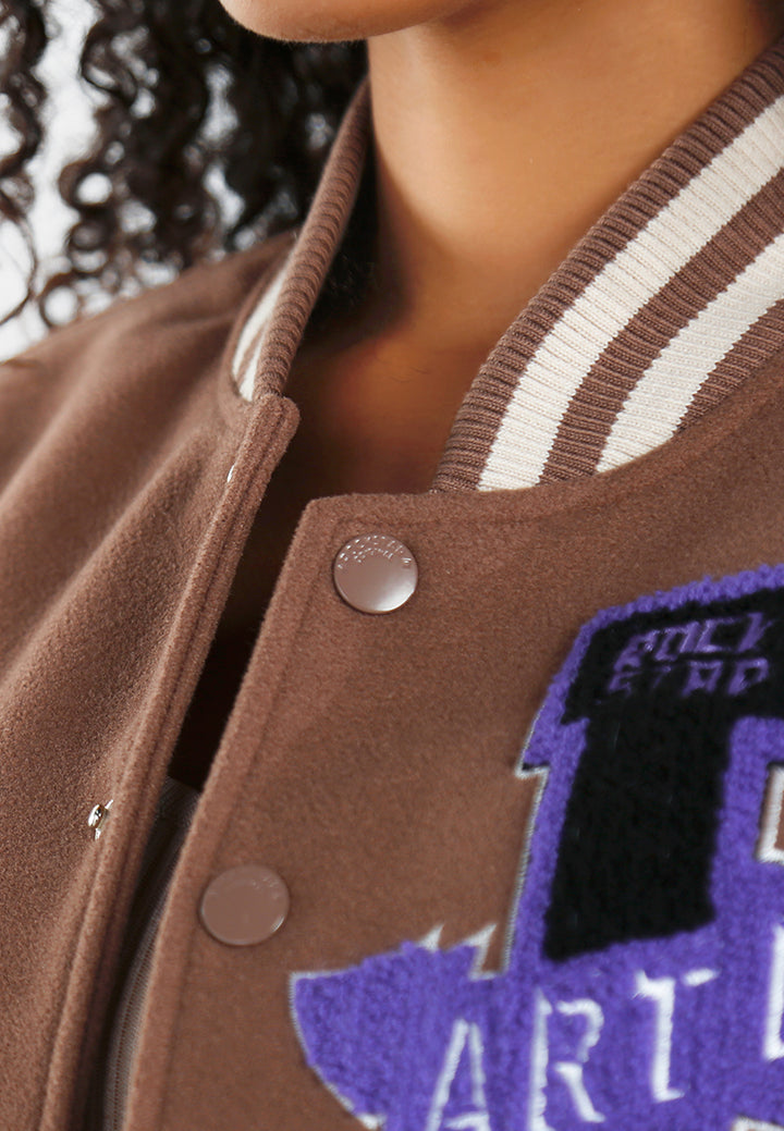 star patchwork varsity jacket#color_brown