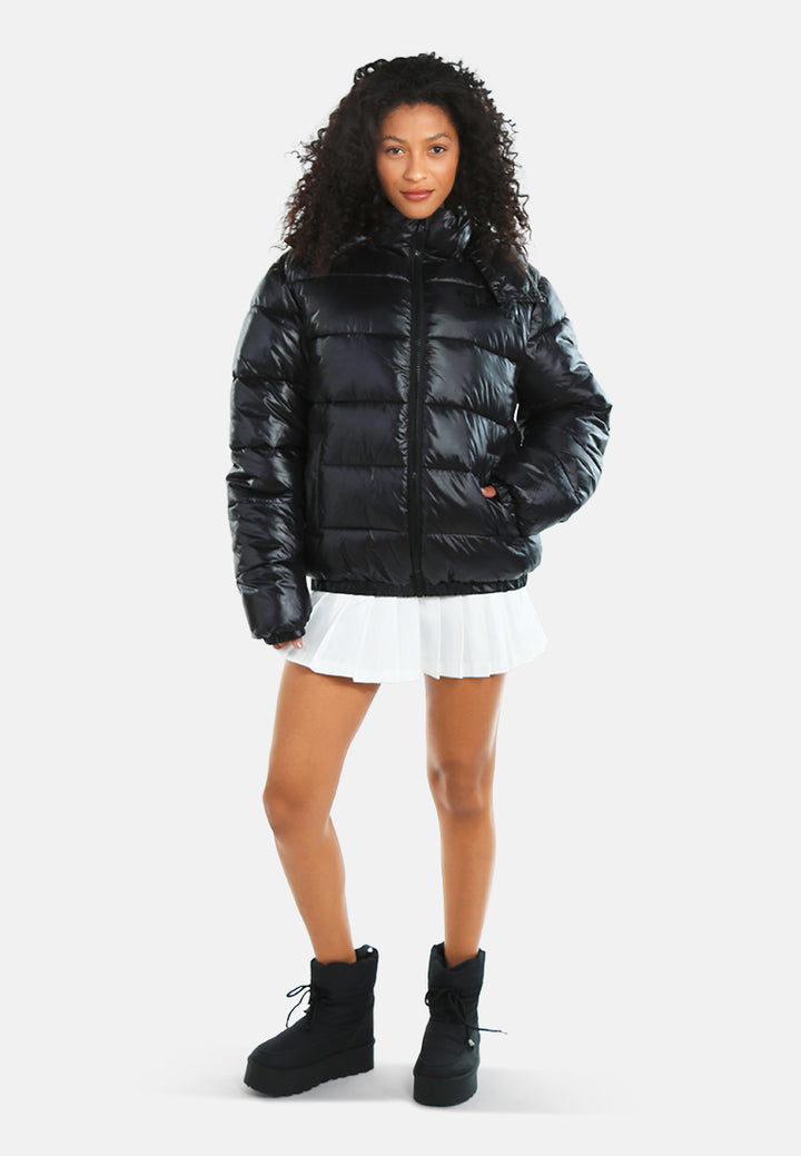 women hood detail quilted jacket#color_black