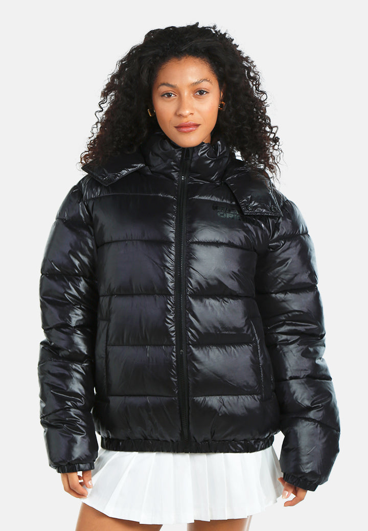 women hood detail quilted jacket#color_black